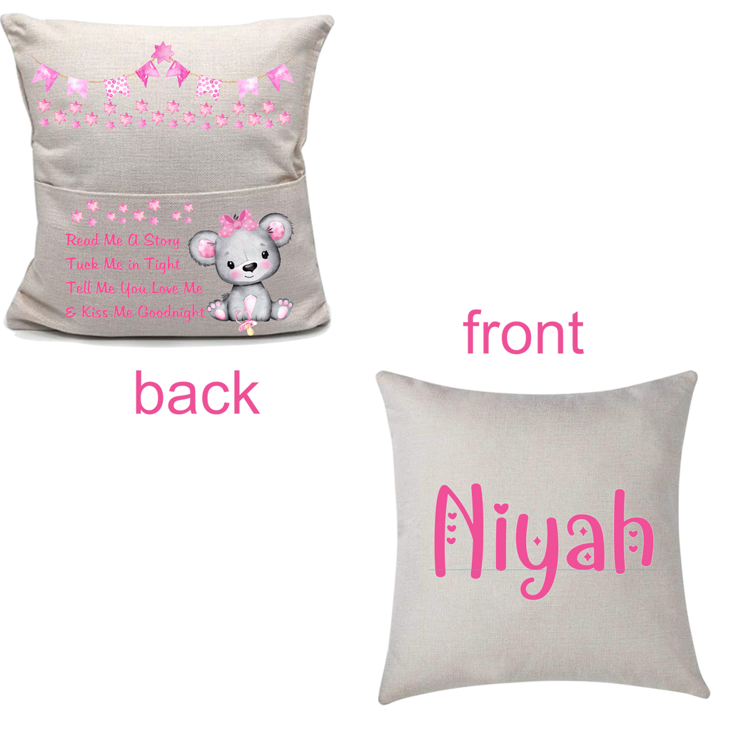 Pink Bear Book Pillow Cover